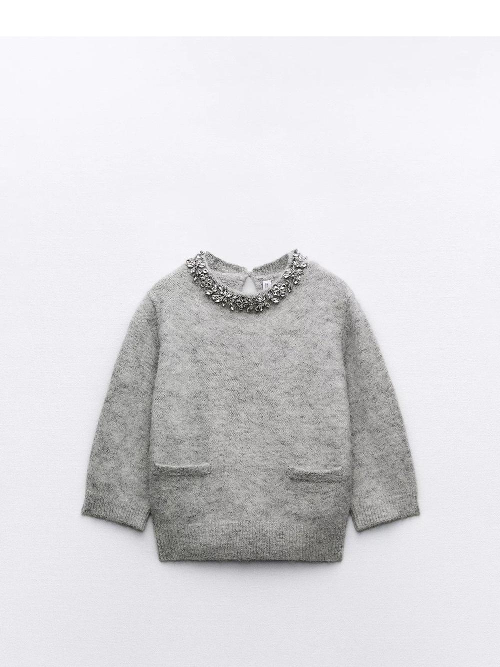 Zara Gray Knit Sweater with Jeweled Collar